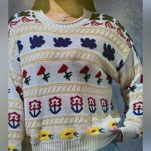 Pointelle Knit Floral Pattern Sweater